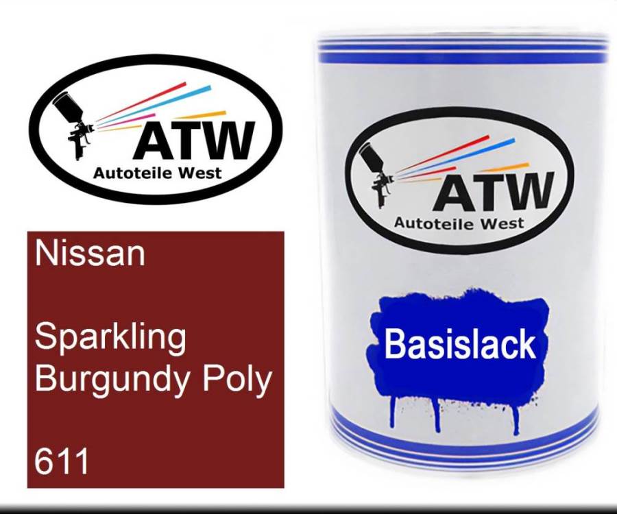 Nissan, Sparkling Burgundy Poly, 611: 500ml Lackdose, von ATW Autoteile West.